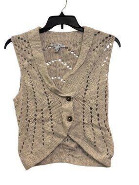 Cabi Beige Open Knit Sleeveless Sweater Vest With Button Front - Size M